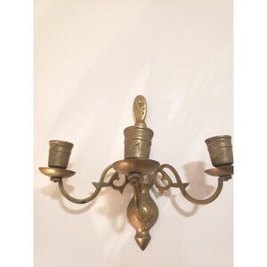 Etched Brass Wall Sconce: Vintage Three-Arm Candle Holder